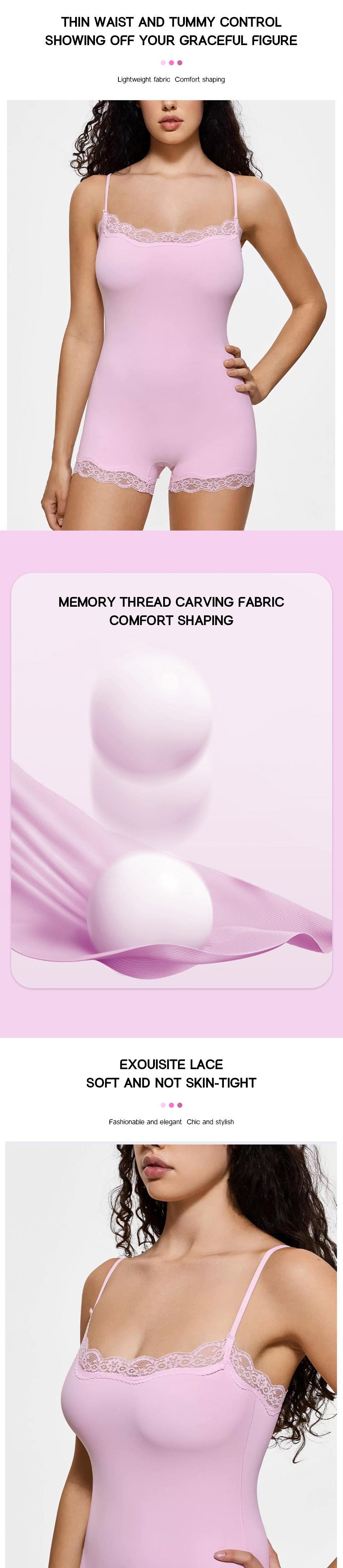 KatchMe Lace Series Women's Simple Style Spaghetti Strap Lace Trim Breathable Bodysuit, Chic Lightweight High Stretch Playsuit, Seamless Basic Nightdress