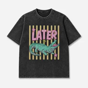 [55% Sale] +[Free Ship] See You Later Alligator Wash Shirt, Retro Crocodile Graphic Tee, Cute Teacher Student Back To School Shirt - Heavyweight Oversized Streetwear Graphic Tee