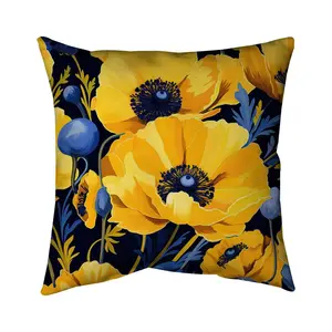 212 MAIN Floral Motif Throw Pillow Insert, 20x20 in, Yellow & Blue Floral Black Poly Twill Cover, Home Textiles Bedding & Linens Accessory 5541-2020-FL399