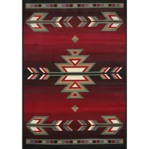 Southwestern designed aztec red area rug