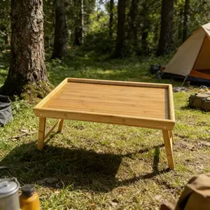 Bamboo Folding Laptop Desk, Portable Foldable Tray Table, Space-Saving Multi-Function Workstation for Bed Sofa Bedroom Dorm Office Study, Natural Bamboo Stable, Small Apartment Home Essential