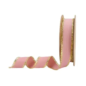 1" Textured Grosgrain Ribbon | Gold Metallic Fringe Quartz | 25 Yard Roll Valentine’s Day wrapping gifts Pink heart shape ribbon