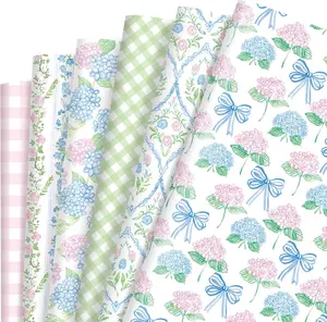 12 Sheets Watercolor Hydrangea Wrapping Paper - Not Roll - 19.7 x 27.6 Inch Pastel Floral Bow Patterns  Wrap Paper for Birthday Wedding  Shower Party Wrapping Supplies, 6 Styles