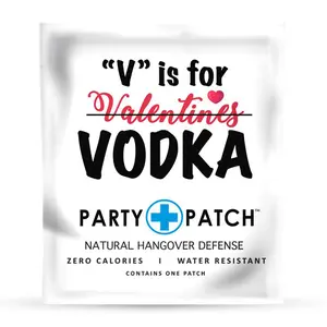 Party Patch - V for Vodka Patch for Valentine's Day with Zero Calories, Water-Resistant Recovery Patch for Parties and Nights Out