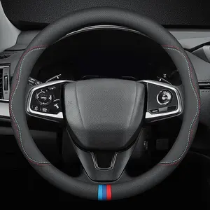 New Nappa Leather Car Steering Wheel Cover, Comfortable, Non-Slip, Sport Style Universal 15". Black Blue