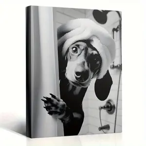 1 Piece Funny Bathrobe Dachshund Canvas Wall Art - Wooden Frame Bathroom Decoration, Humorous Dog Artwork Suitable for Pet Lovers, Hangable Home Decor Gift, 2D Graphic Design, Perfect Room Decoration