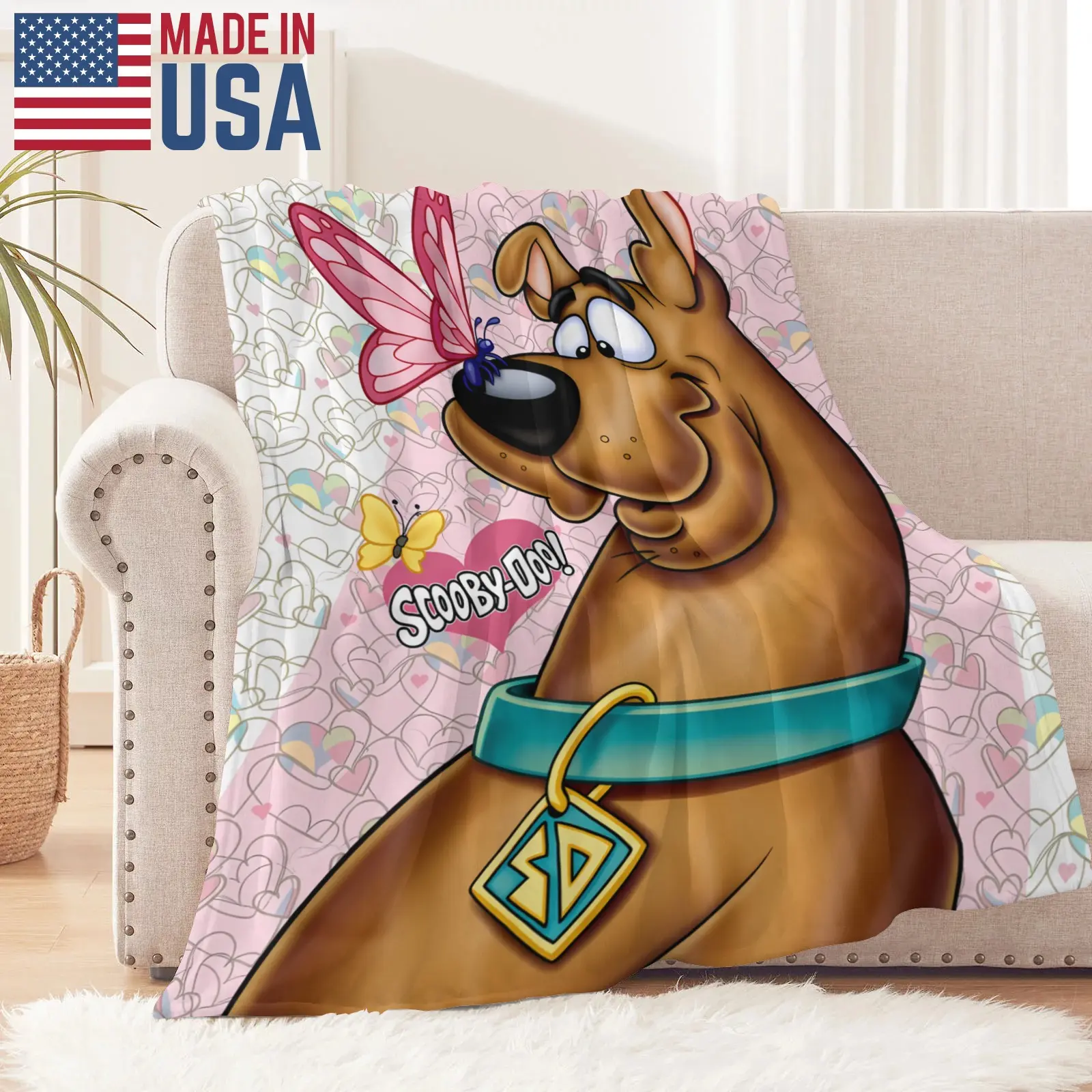 Scooby Doo Butterfly Fleece Blanket, All-Season Warm Throw, Soft Air Conditioner Blanket, Sofa Blanket for Bedroom Living Room Decor