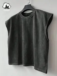Men's Vintage Distressed Cotton Sleeveless Shirt, Muscle Fit Casual Menswear Streetwear Top For Summer Outfits And Daily Wear