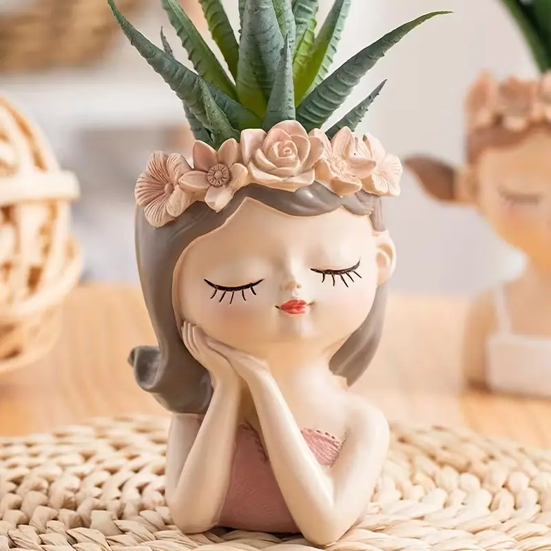 Creative Girl Simulation Potted Plant Decorative Vase, Garden Home Bedroom Office Desk Decor, Craft Gift Ornament, 1pc Cute Desktop Decoration, Home Decor Accessory, Decorative Vases For Home Decor