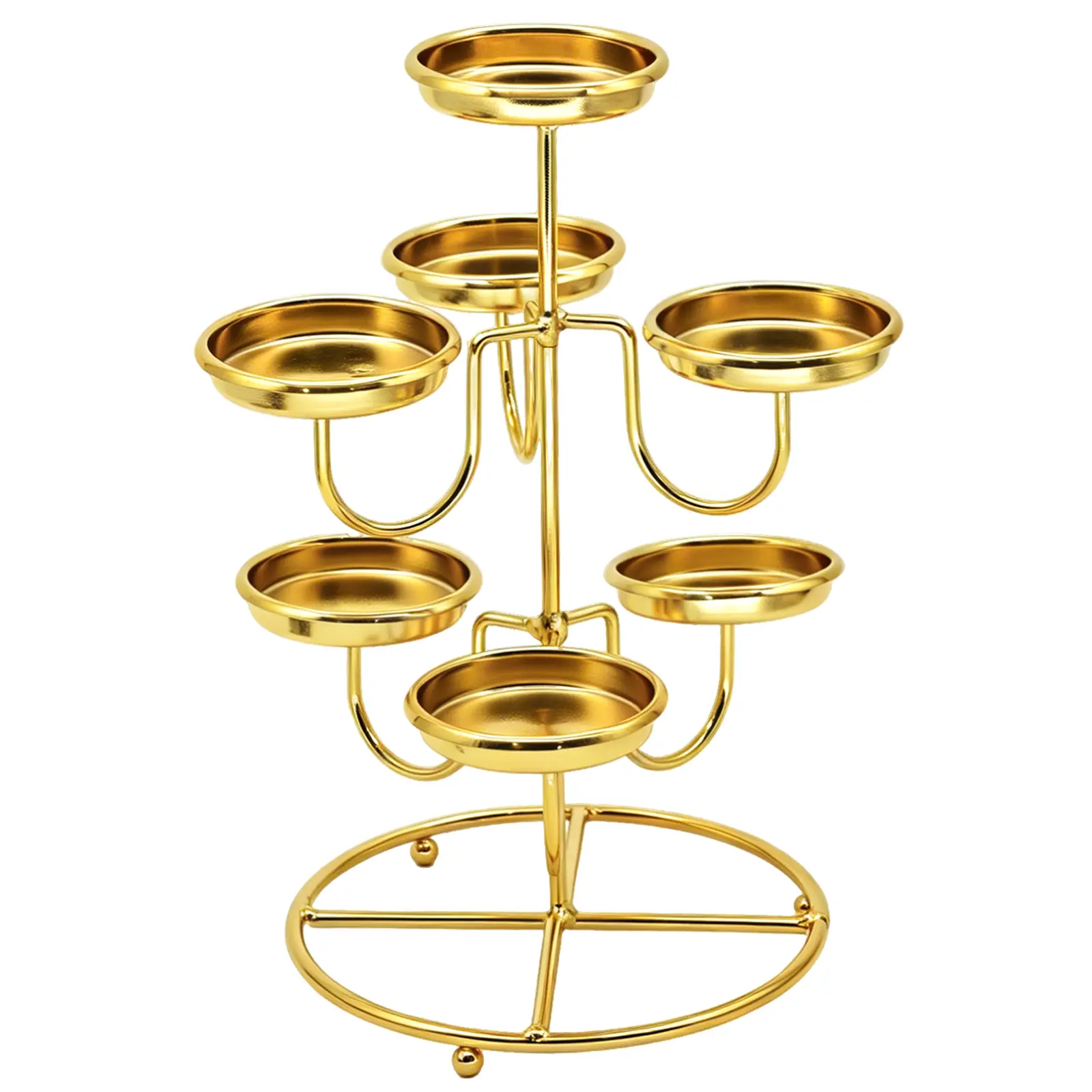 7 Cups Golden Diwali Diya Candle Holder Metal Tea Light Deepavali Decor | 3-Tier Oil Lamp Indian Puja Diya Tray for Home Temple Altar Diwali Gifts Decor Pooja Items