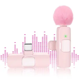 Pink Wireless Lavalier Microphone for iPhone- Mini Clip-On Mic with Noise Cancellation,65ft Range, for TikTok, YouTube, Podcast, Live Streaming,Plug & Play, (Type-C port)