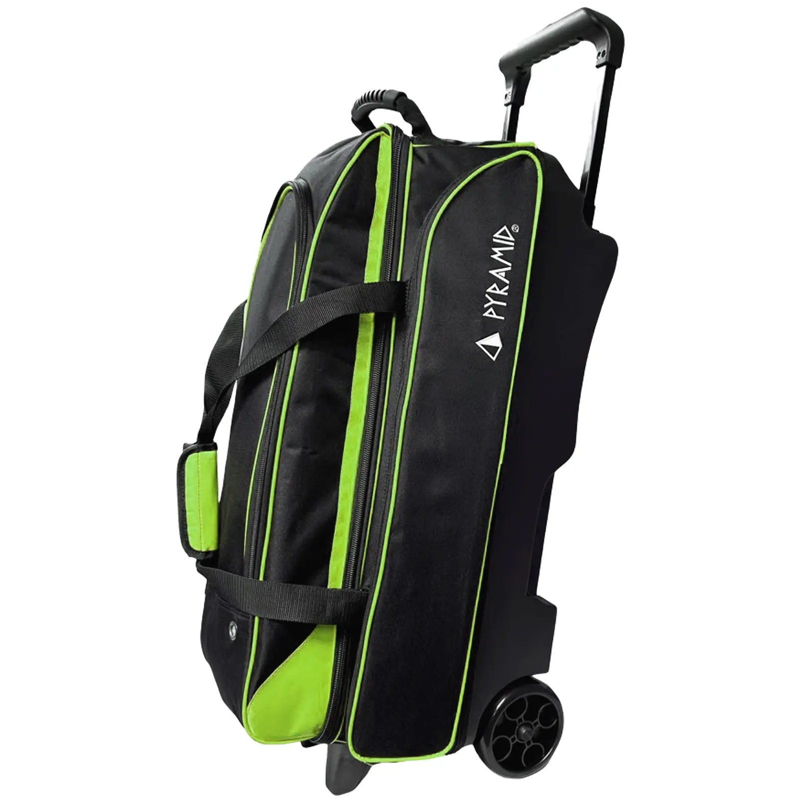 PYRAMID Prime Triple Roller Bowling Bag for Adults with 5" Wheels and Retractable Square Locking Handle, Black/Lime Green, With Wheel Bowling Bags, 5" Wheel Size