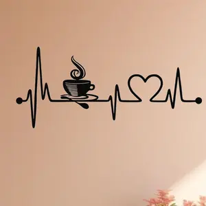 Coffee & Heartbeat Pattern Wall Art, Coffee Lover's Humorous Decorative Sign, Wall Decor for Home Living Room Bedroom Office, Unique Artwork