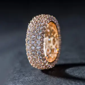 Full Wheel Circle Zircon Fortune ring 18k White or Rose Gold Plated Wide Cubic Zirconia Fashion Eternity Wedding Anniversary Ring