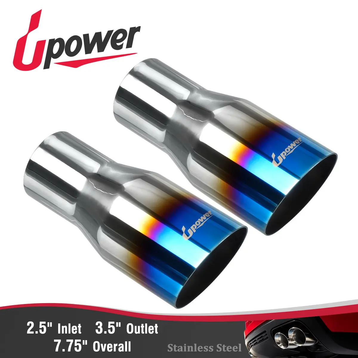 Upower Pack of 2 Blue Burnt Exhaust Tip 2.5" Inlet 3.5" Outlet 7.75 Long 304 Stainless Steel