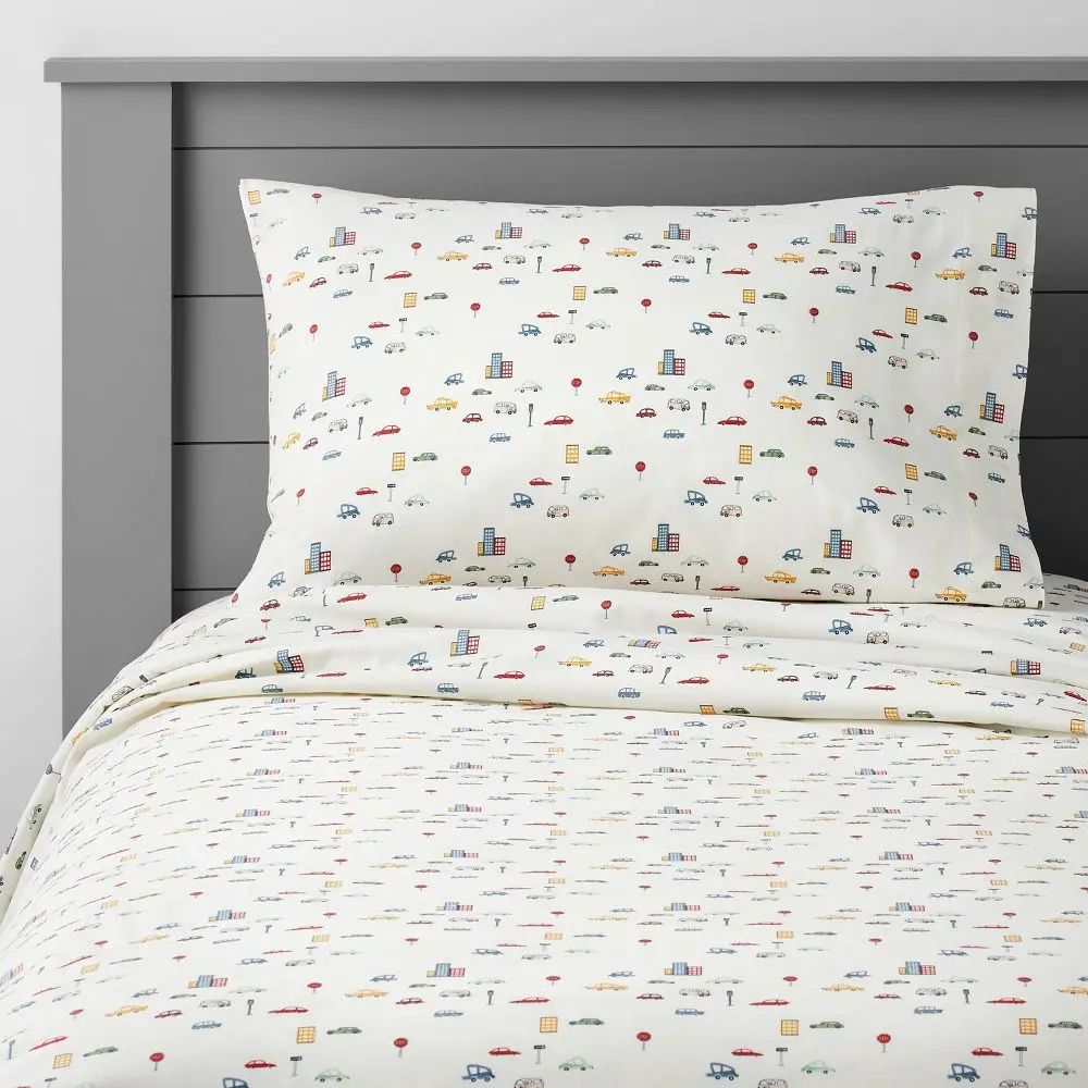 Queen City Cars Cotton Kids' Sheet Set - Pillowfort: Queen Size 220 Thread Count OEKO-TEX Certified 4 Pieces