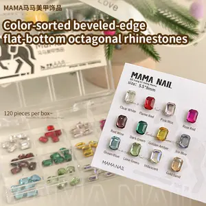 Spring Nails 2026 Color Sorted Beveled Edge Flat Back Octagonal Rhinestones, Sparkle Nail Gems for DIY Manicure, Nail Art & Crafts