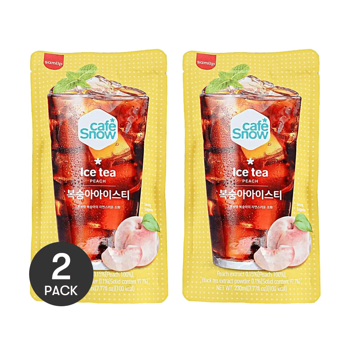 2 Pack SAMLIP Korean Peach Iced Tea 7.78fl oz Each - Cafe Snow, Refreshing Fruit Tea Drink