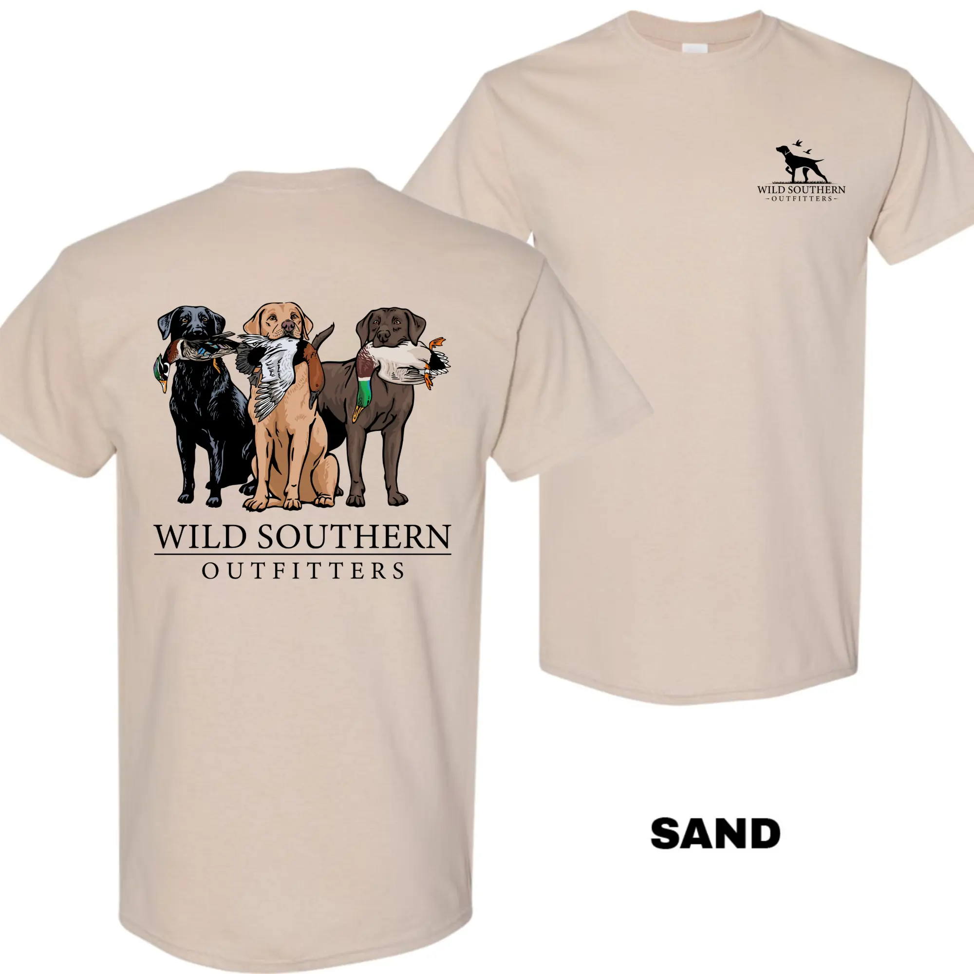 Wild Southern Outfitters Labrador Retriever Trio T-Shirt, Double Sided Hunting Dog Graphic Tee, Casual Wear for Men and Women
