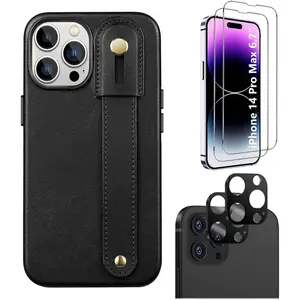 iPhone 14 Pro Max 6.7-inch Protection Kit Bundle - FingerGrip Series Case with Tempered Glass Screen and Camera Protector (Black)