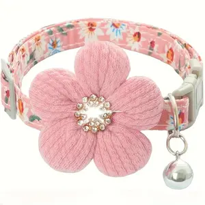 Floral Dog Collar with Detachable Bell, Soft Adjustable Polyester Pet Collar for Small Dogs and Cats, Cute Pet Accessory
