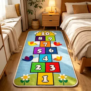 Cartoon Jumping House Children's Carpet Color Digital Plush Floor Mat Children's Room Games Anti slip Wear resistant Foot Mat Children's Fun Puzzle Atmosphere Decorative Pad Suitable for Ins Wind/Wood Home Decoration Number Puzzle Mat