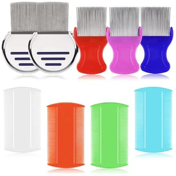 9 Pcs Lice Combs, Flea Combs, Hair Comb Double Sided Fine Tooth Combs, Removal Dandruff Comb with Metal Teeth, Stainless Steel Louse and Nit Comb for Head Lice Treatment
