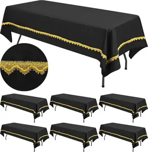 6 Packs White/Black Tablecloth Polyester Tablecloth with Golden Stitched Edges for Rectangle Tables Washable Fabric Table Cover Outdoor Living Furniture Outdoor Patio Furniture