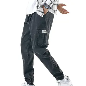 Streetwear Hip Hop Cargo Joggers Pants for Men Denim Overalls Sports Harness Feet Harlan Casual Trousers