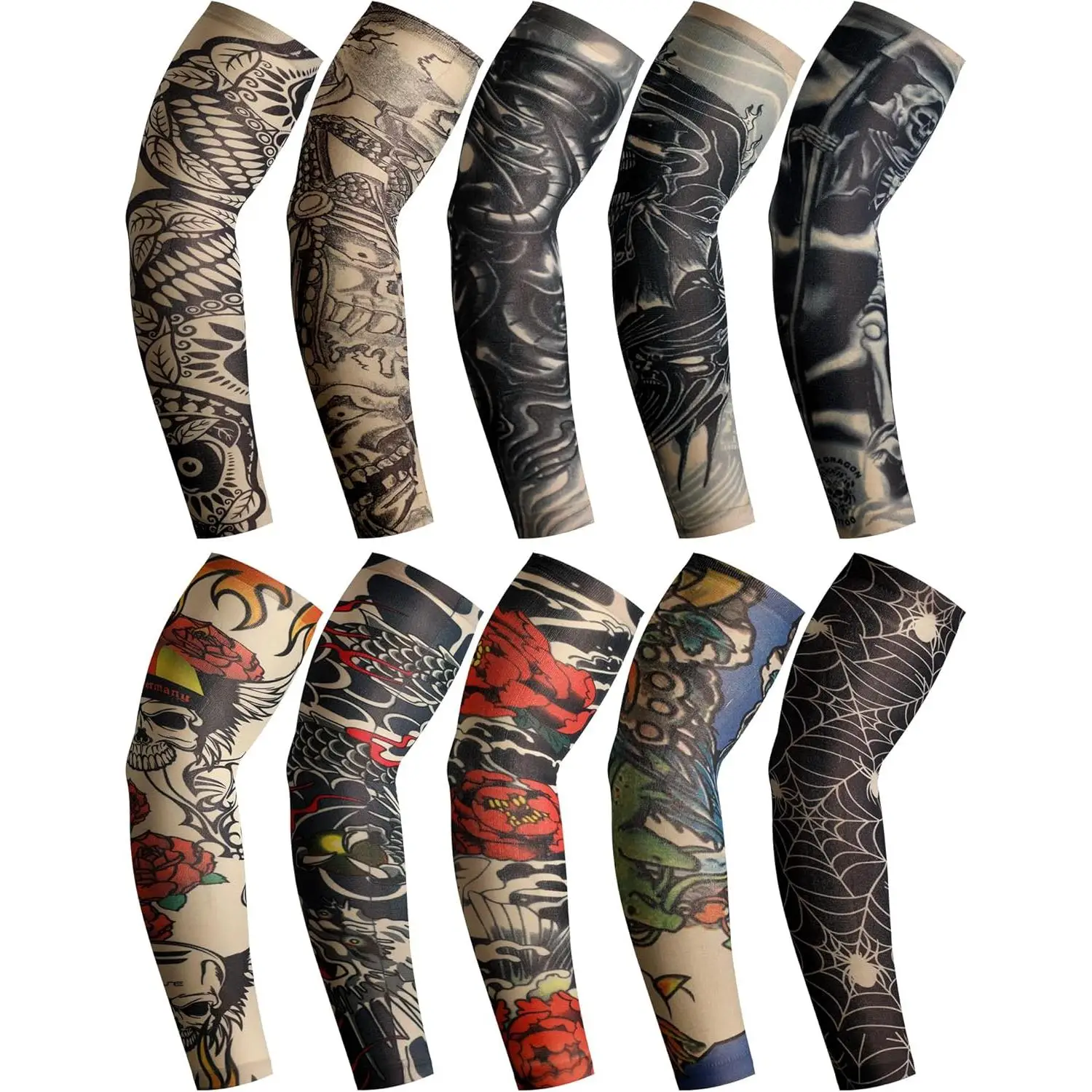 20 count Men's Cooling Arm Sleeves Long Fingerless Arm Cover Anti Slip UV Protection Sun Temporary Sleeves