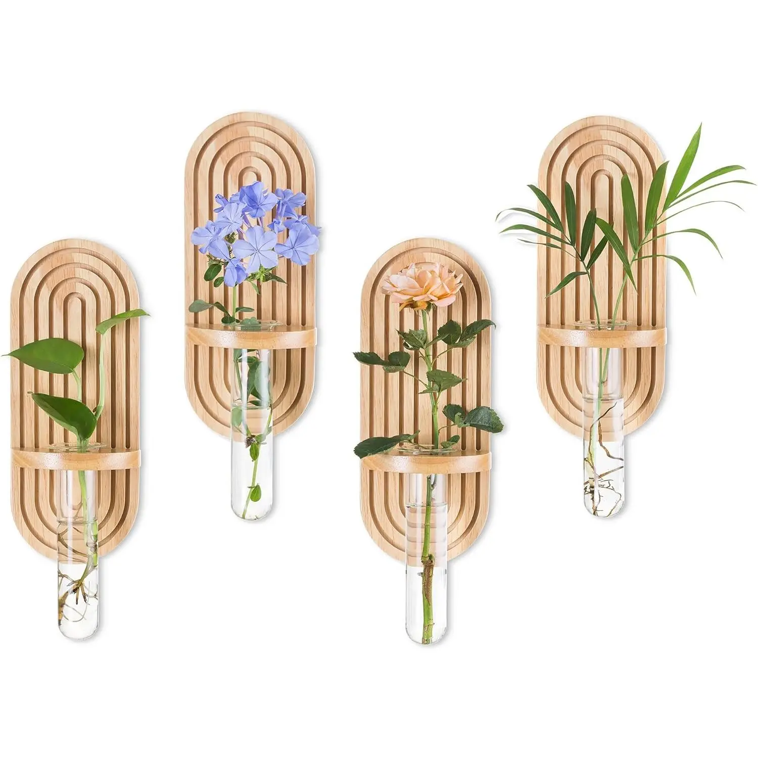 Hanging  Propagation Stations: Rustic Wall Planter Set of 4 Planters for Indoor    Holder Decorative Glass Terrarium Test Tube Propogation Vase for Home Office Decor