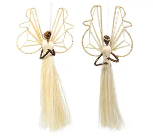 Global Crafts 9-inch Sisal Angel Ornaments Setof 2