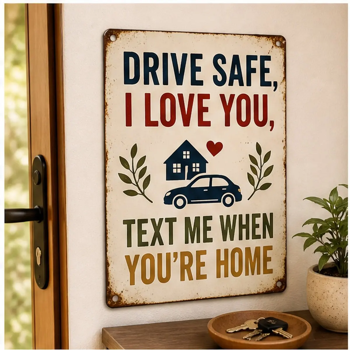Drive Safe Family Sign - 8" x 12" Vintage Wall Decor, Humor Sign for Home