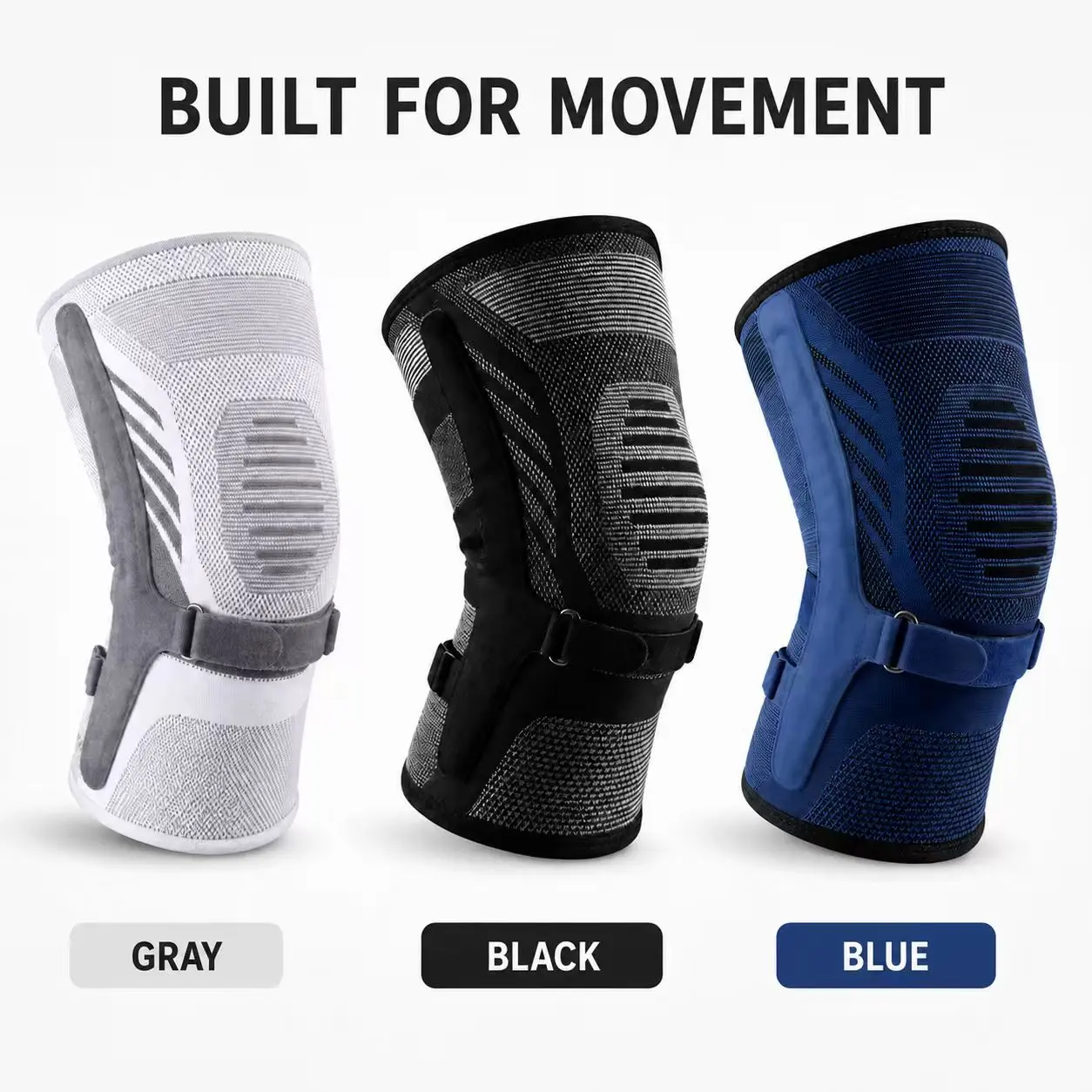 Built for Movement Knee Brace with Strap and Side Stabilizers, Durable Breathable Compression Sleeve for Knee Support & Stability, Running, Gym & Daily Workouts