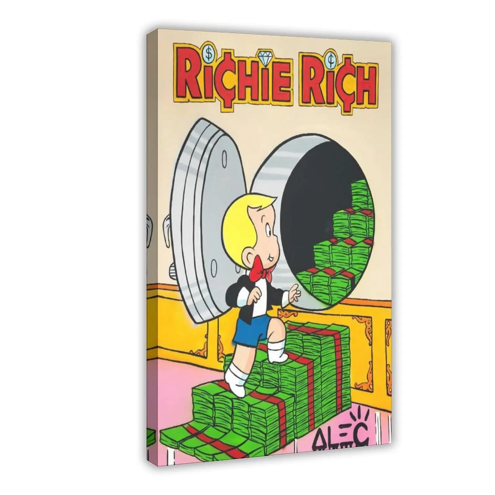 Alec Monopoly Richie Opening Safe Artistic Canvas Wall Art Print - Framed Classic Prints, Modern Home Decor, Contemporary Art for Living Room, Kid Room, Mother's Day Gift