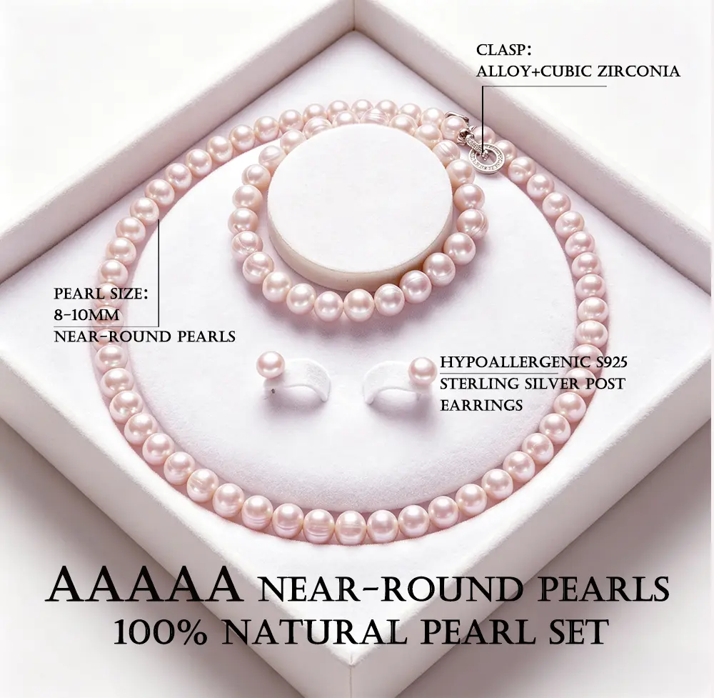 8–10mm Undyed Natural Pink Near-Round Freshwater Pearl Necklace | Stackable Pearl Jewelry, Perfect Gift for Mother’s Day, Valentine’s Day, Birthday & Sister