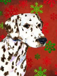 Carolines Treasures  11 x 15 in. Dalmatian Red And Green Snowflakes Holiday Christmas Flag Garden Size, Decor, Patio Decoration, Polyester