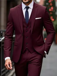 Men's 3pcs Suit Set - Slim Fit Tuxedo with White Shirt & Pants, Black Solid Color, Long Sleeve, Button-Up, Perfect for Weddings, Office Meetings & Formal Events, Durable Formal Attire, Business Attire Clothes