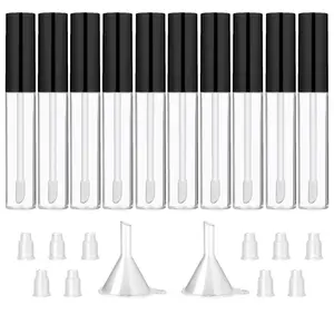 10-Piece Set 10ML Empty Lip Gloss Tubes with Brush Head, Refillable Lip Balm Bottles, DIY Lip Sample Containers for Women