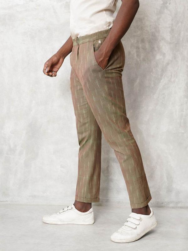 Slim Fit Handwoven Ikat Pants - Peanut Brown (Two tone) Cotton Menswear