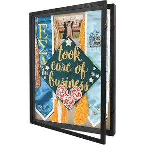 Graduation Shadow Box Frame 18x24 Display Case with Linen , Plexiglass Window Door with Hinge, Picture Frame Wedding Bouquet Memorabilia Medals Photos Memory Box for Keepsakes Black