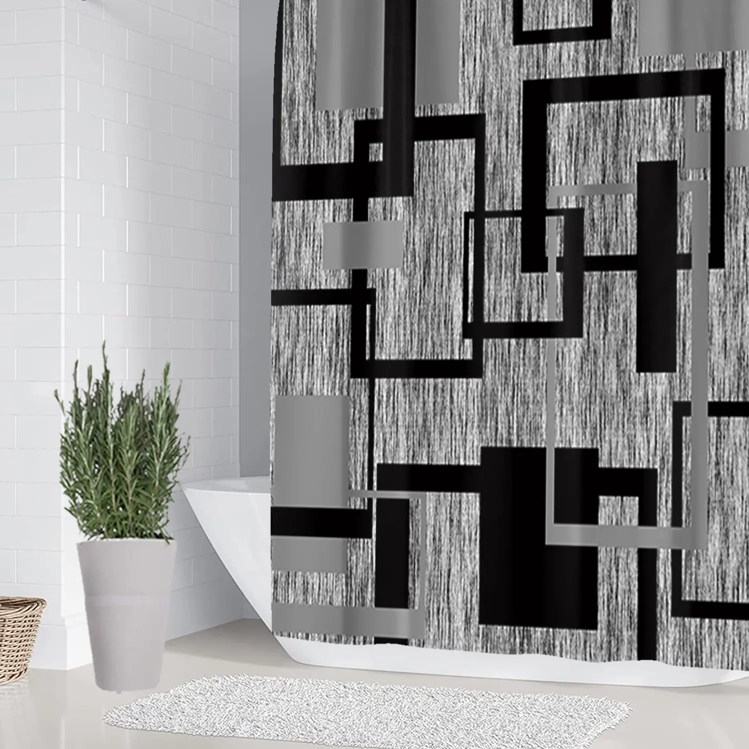 1/4 piece square bar art design bathroom set, Printed Shower Curtain set with rugs, including soft floor mat, toilet seat cushion, shower curtain, floor mat with good rebound, water absorption, anti slip, preferred for gift giving