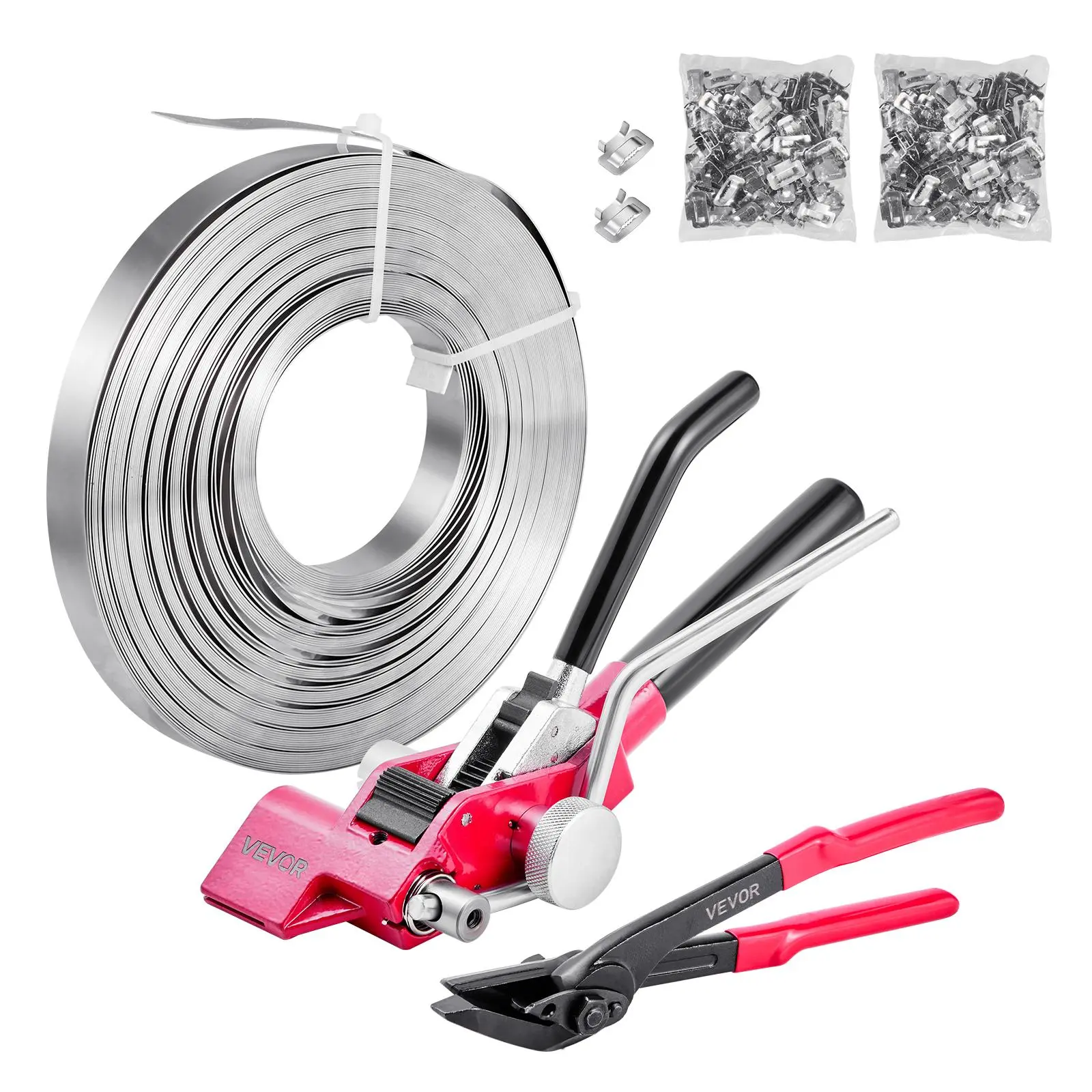 【SummerFinds】VEVOR Steel Banding Strapping Kit, Heavy Duty Banding Sealer Tool with 200 ft Binding Straps, 200 Metal Clasps, Manual Pallet Packaging Strapping Kit for Warehouse, Transportation, Industrial Bundling