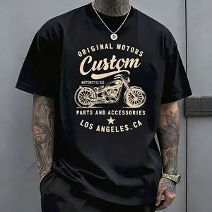 Men’s black-and-white short-sleeve printed T-shirt — street fashion casual crew neck, suitable for everyday outdoor wear