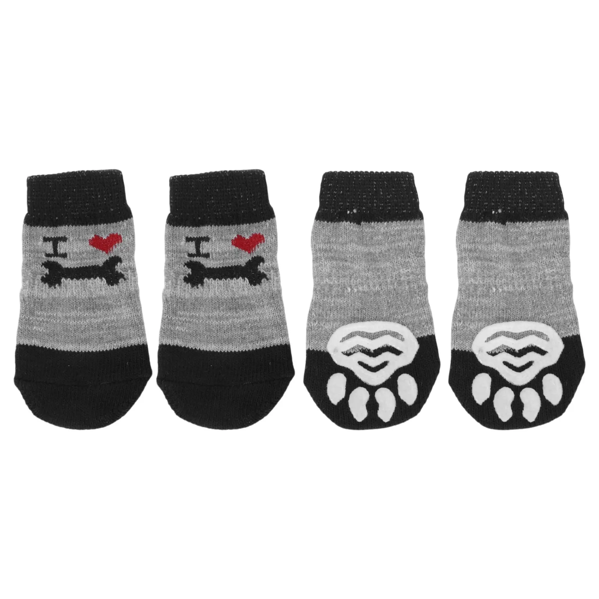 CAPASTEC Dog Socks Non-SlipBlack Gray Socks Dog Cats Pet Indoor Socks Paw Protection and Traction Thanks to Silicone Gel for Dogs Cats 1 Set(4pcs)