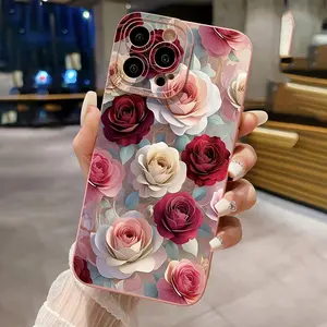 Valentine's Day Rose Design Pattern Phone Case/for iPhone 17 Air/16 Plus/15 Pro Max/14 Pro/13/12/11 Full Protection Shockproof Phone Case/Suitable as a Gift for Family or Friends/MS577