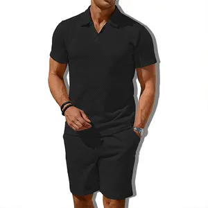 A set to go out! Dark Pattern Jacquard Polo Set - Premium Lazy Style Outfit