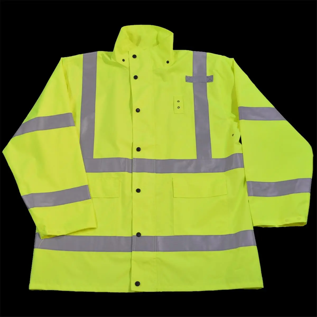 Petra Roc  Rain Parka Jacket Waterproof Ansi-Isea Class Iii Lime No Lining with Detachable Hood Storm Flap with Zipper & Snap Closure, 3X, Strap, Cloth, Reflective, High Visibility