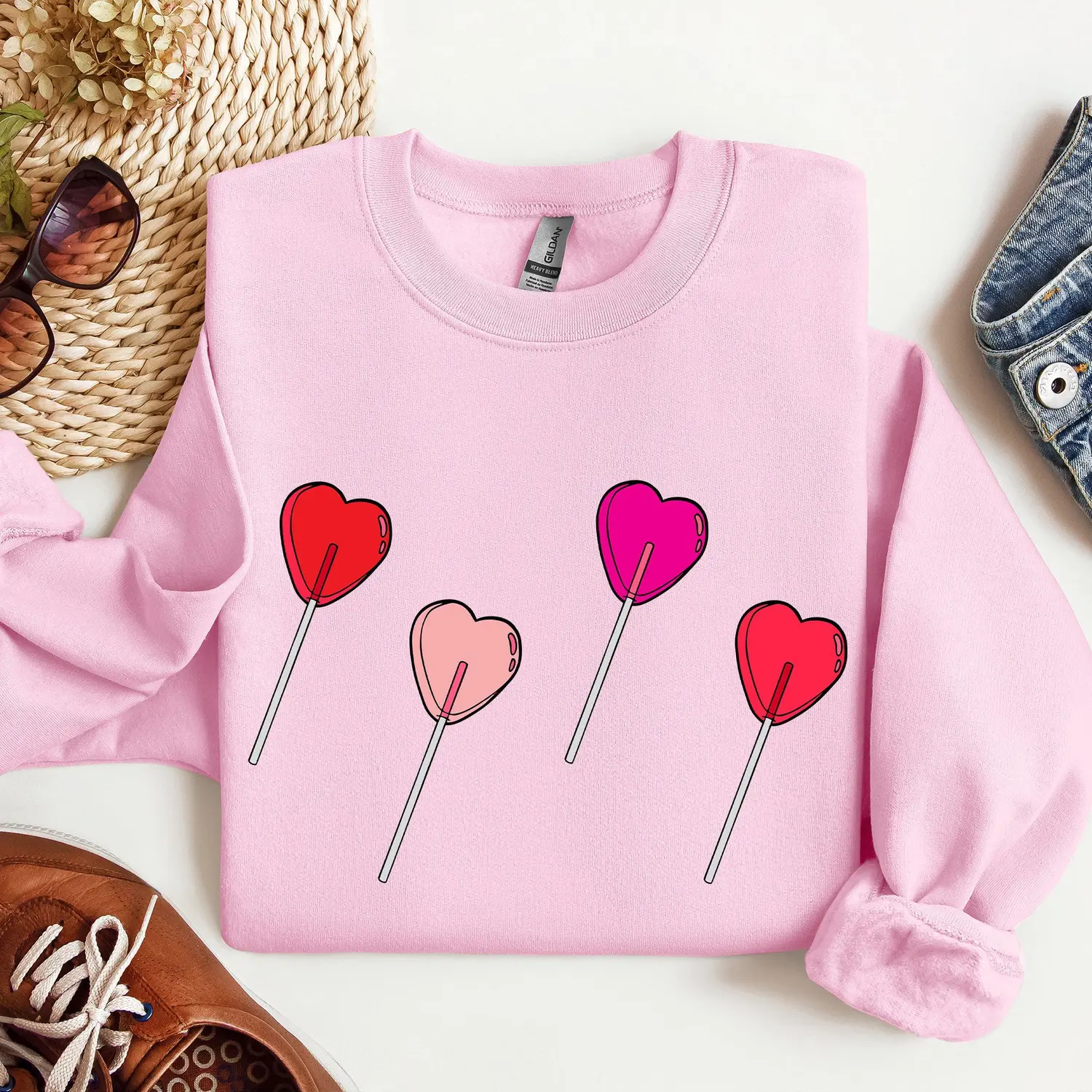 Valentine's Candy, Lollipop, Sweet Heart, Sweatshirt, Valentine's Day, Gift For Girlfriend,  Crew Neck, Women's, Crewneck Casual Comfort Womenswear Comfortable Printed