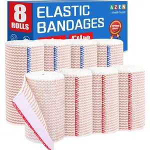8 Pack Elastic Bandage Wrap (4x3, 4x4), Compression Wrap Bandage for Legs, Ankle, Knee,, Body, Latex-Free, Lymphedema Wraps for Legs